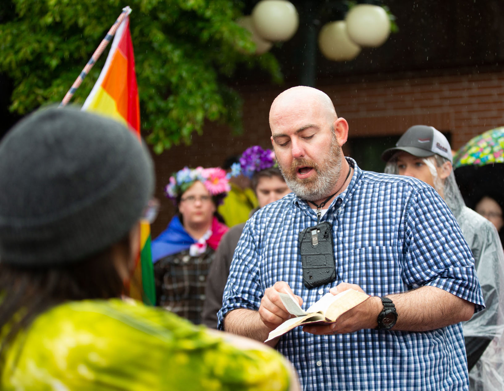 A protester at the 25th Annual Big Sky Pride parade